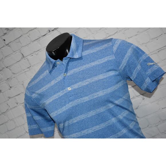 PUMA Golf Polo Shirt Mens Size Small Polyester Performance Blue Striped - Picture 1 of 8
